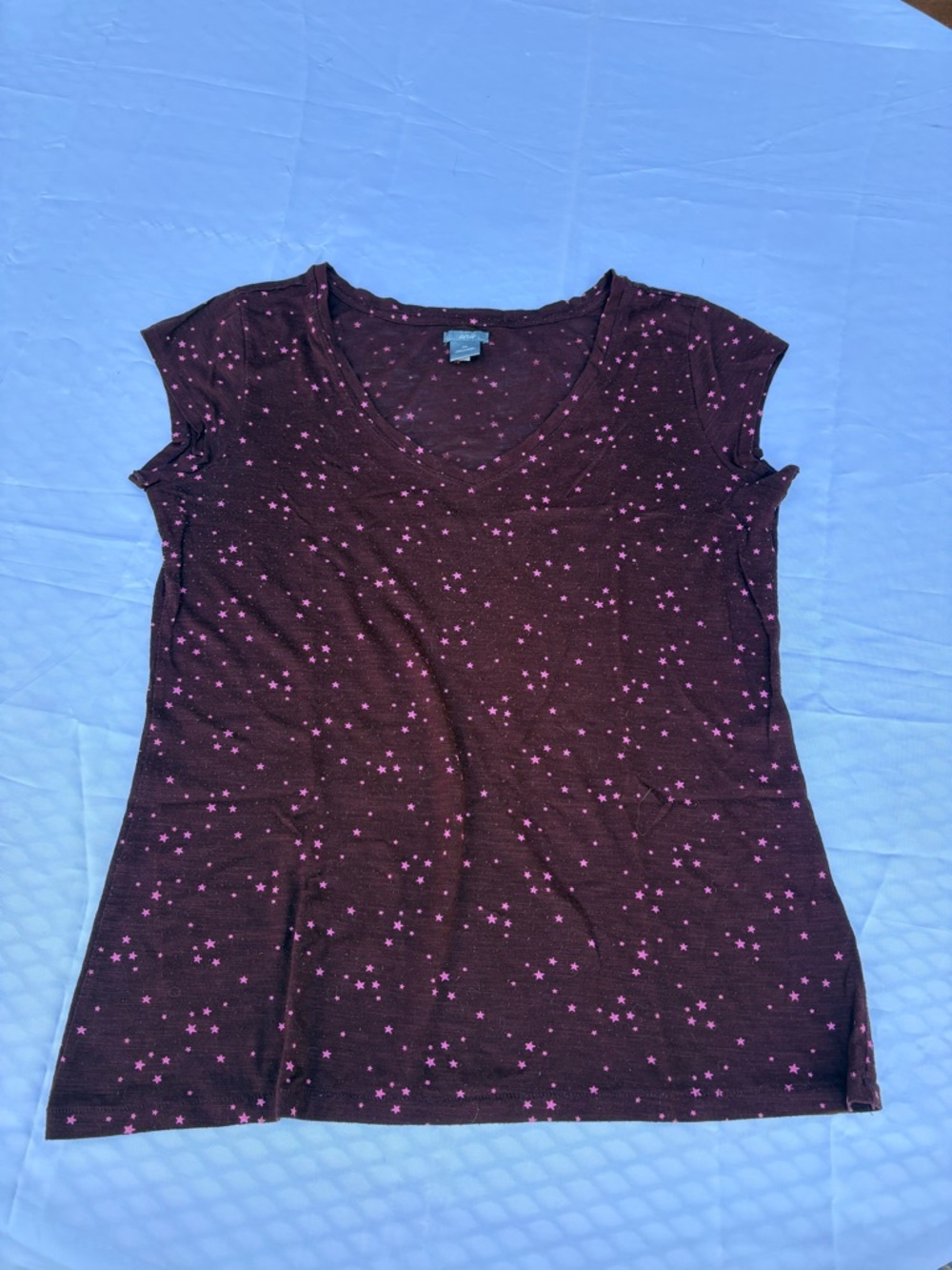 aerie Dark Plum Cap Sleeve Tee with Pink Star Print